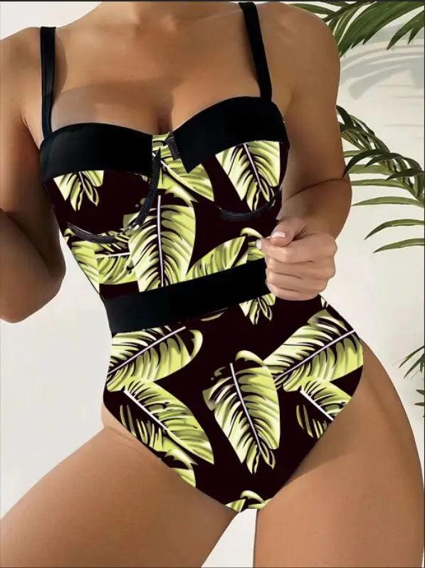 Push Up One Piece Swimsuit 2026 Sexy Strappy Swimwear Women Tropical Printed Bathing Swimming Swim Suit Female Summer Beachwear