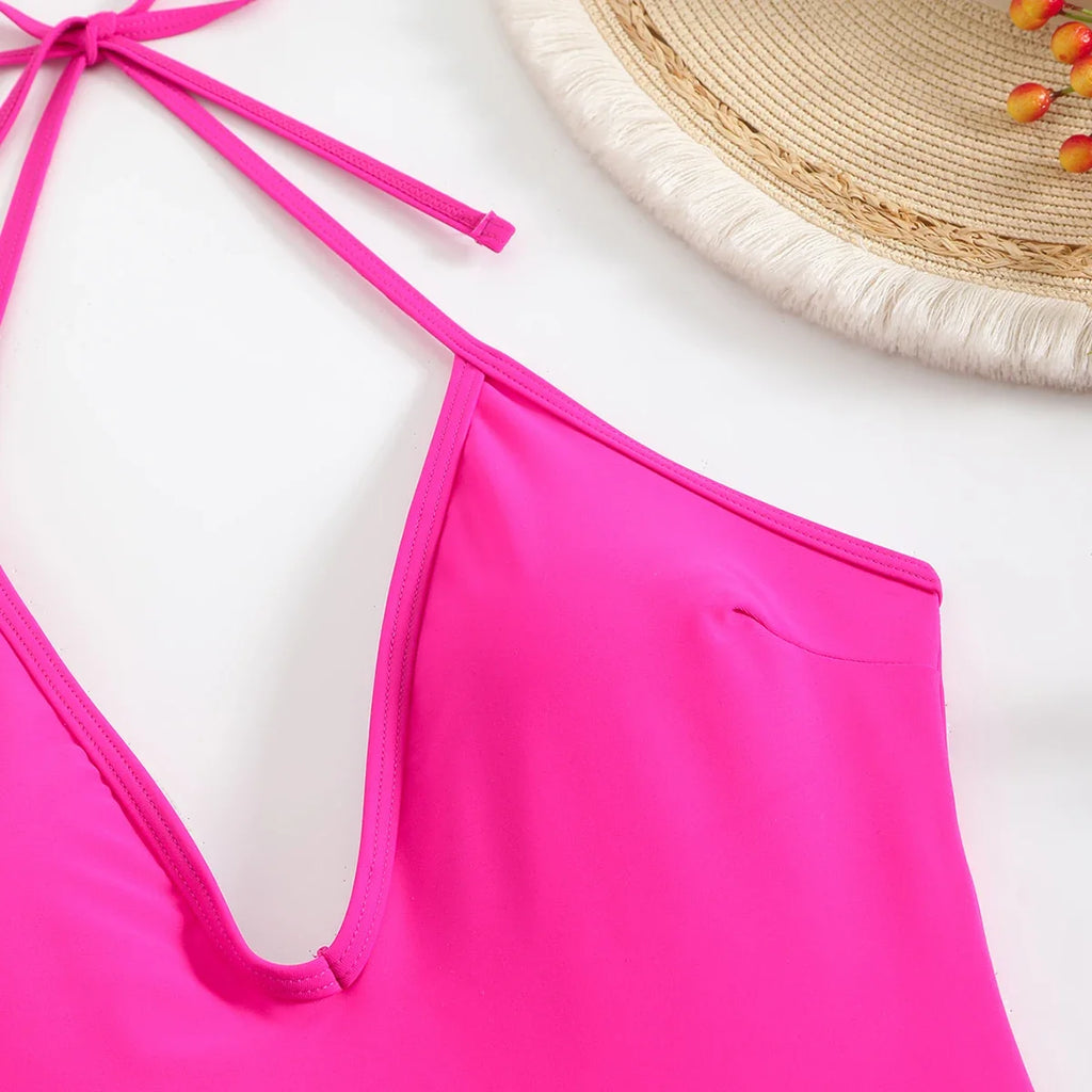 2026 Halter Swimsuit One Piece Backless Solid Swimwear Women Bathers Bathing Swimming Swim Suit Padded Beachwear Summer