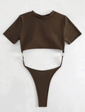 XS - L Mini Micro Thong Short Sleeve One Piece Swimsuit Women Female Swimwear Cut Cut Monokini High Cut Bathing Suit Swim Lady