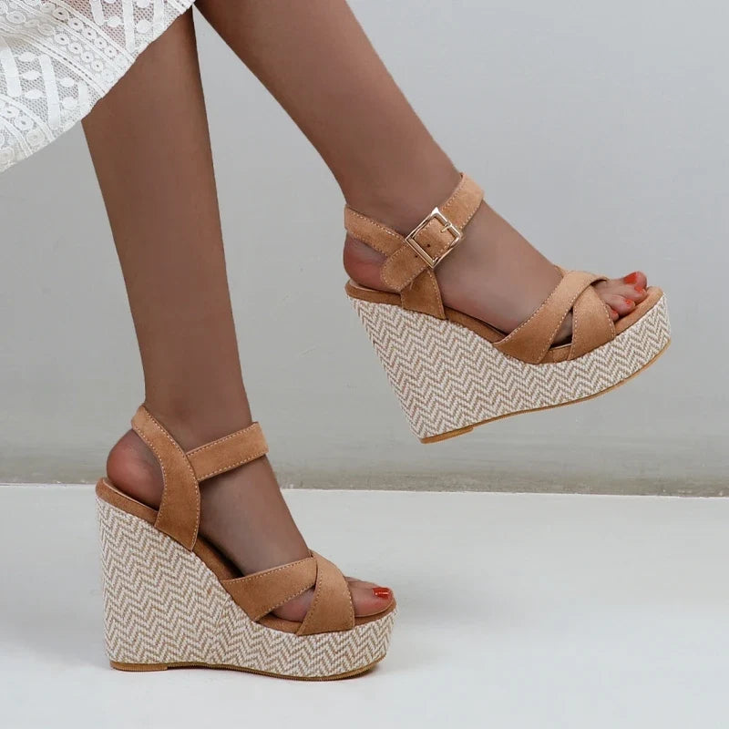 Wedges Sandals Women Summer 2026 Platform High Heels Gladiator Flip Flops Black Pink Knitted Party Shoes Female Large Size 45