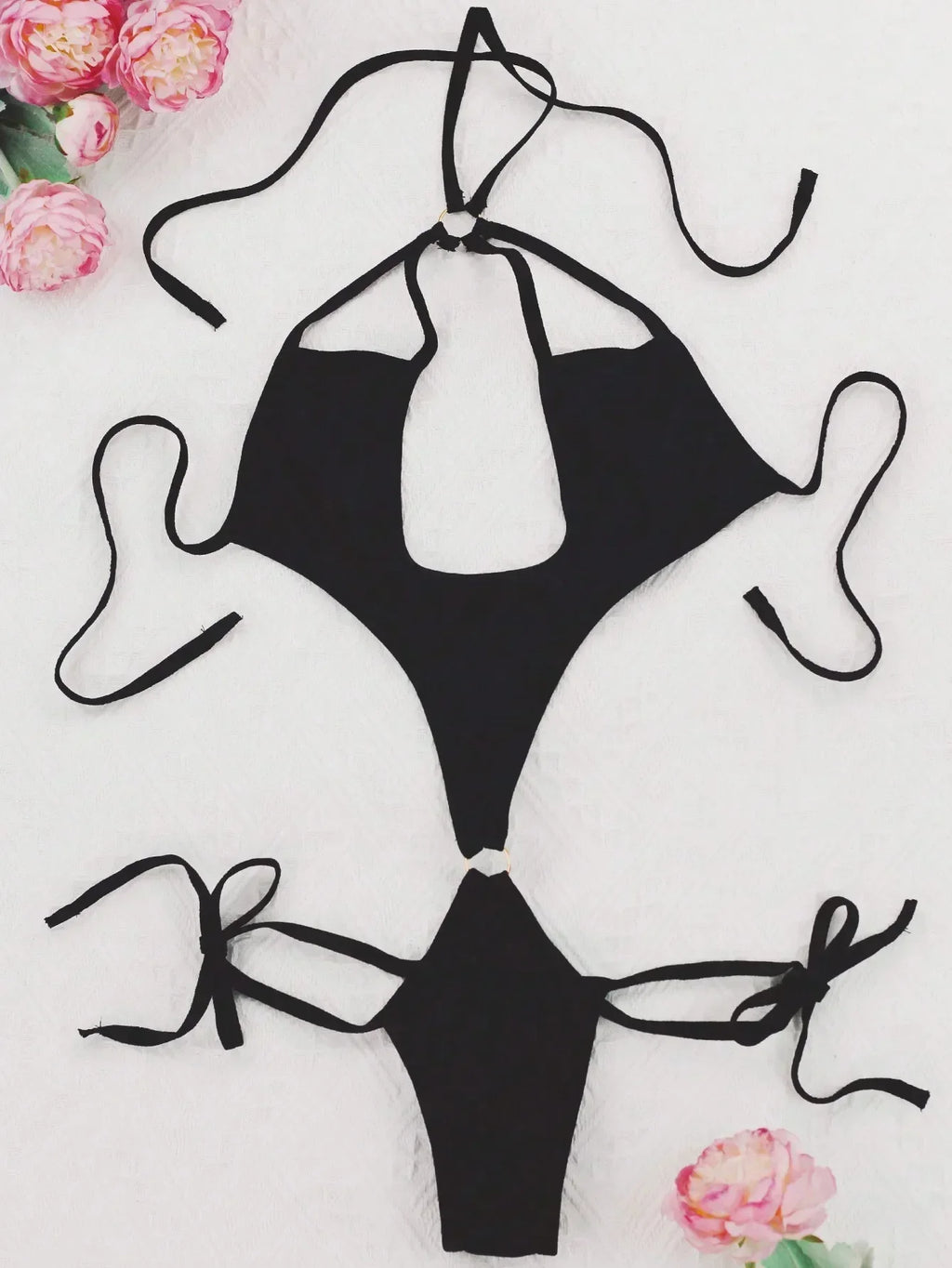 Women's Halter Neck Tie Elastic One - Piece Bodysuit