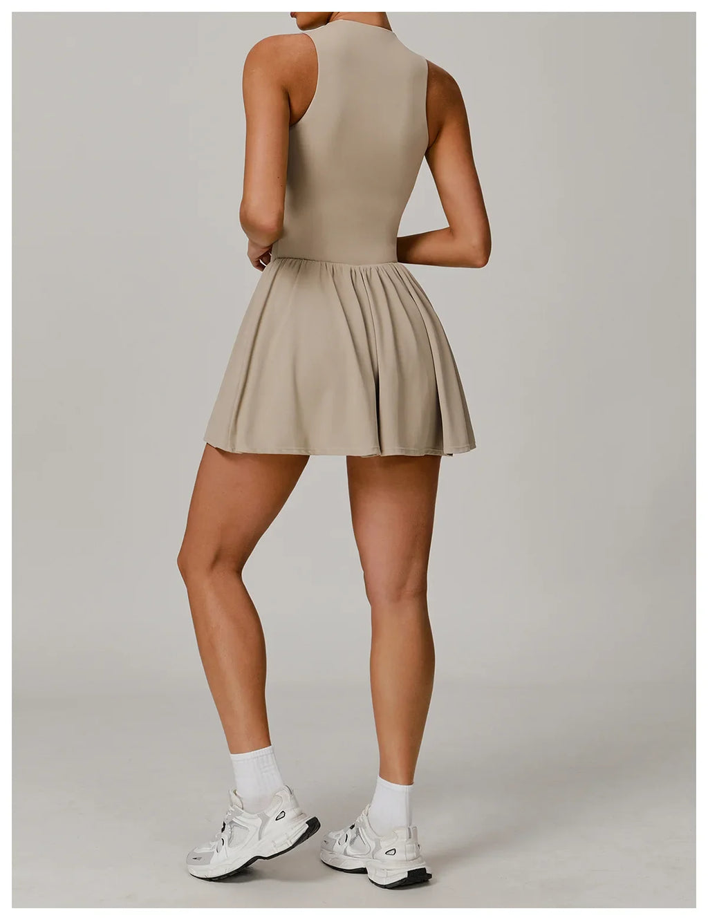 Women Front Zipper Tennis Dress Fake Two-piece Pieces Stand Up Collar Slim Fit Soft Sports Sets Fitness Pocket Skorts Yoga Suits