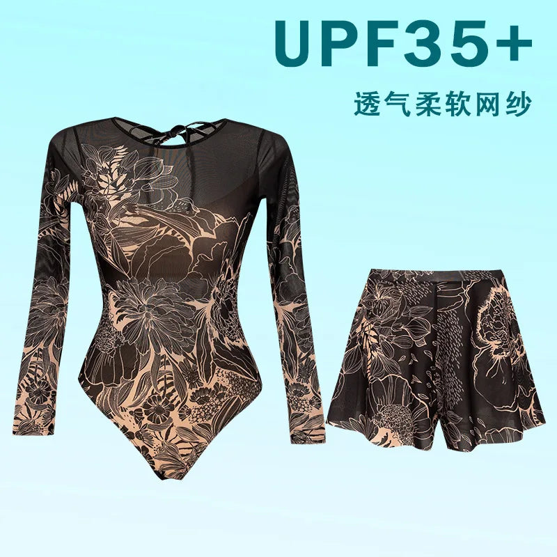 2026 Swimwear Women Long Sleeved Sun Protection One Piece Swimsuit Female's Sports Bathers Swimming Bodysuit Beach With Cover Up