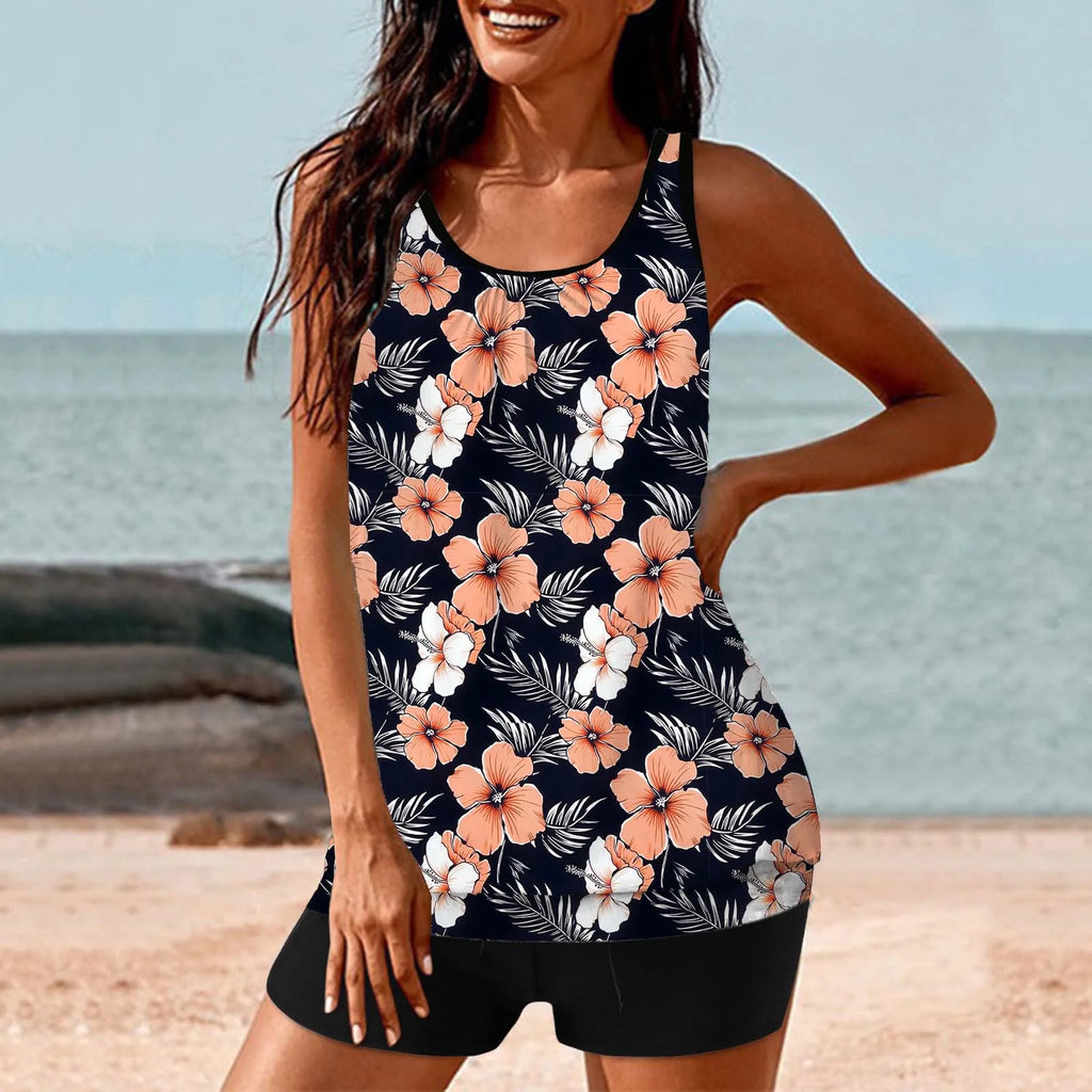 2026 Pinted Floral Tankini Two Pieces Swimsuit Women Vintage Swimwear Female Bathers Bathing Swimming Swim Suit Beachwear
