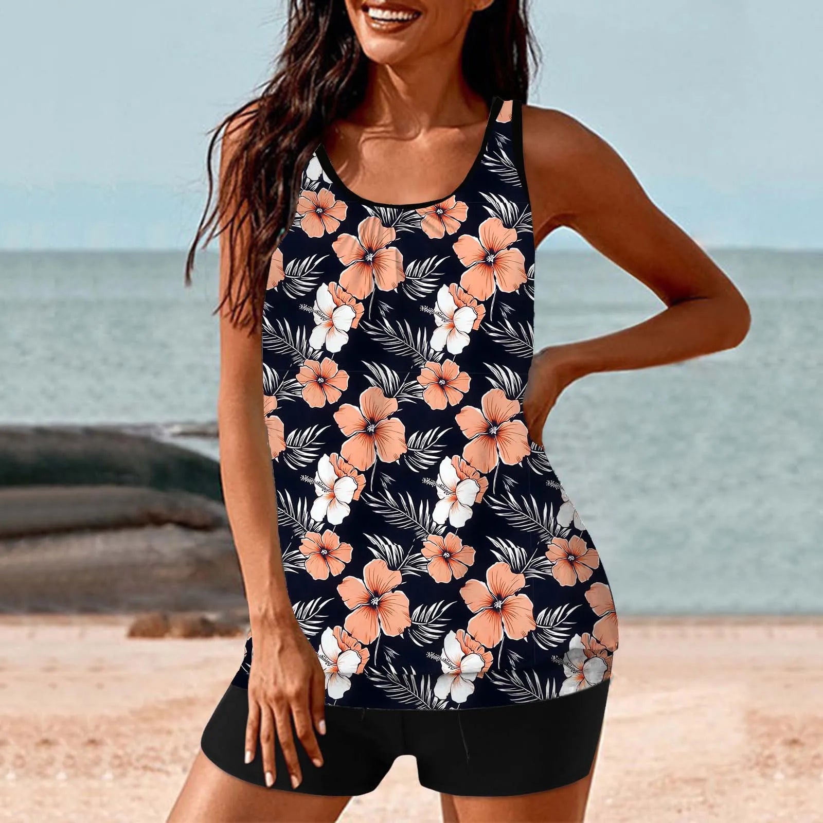 2026 Pinted Floral Tankini Two Pieces Swimsuit Women Vintage Swimwear Female Bathers Bathing Swimming Swim Suit Beachwear