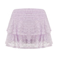 Womens Mini Skirt Lace Flower Low Waist A-Line Layered Ruffled Skirt for Daily Party Club