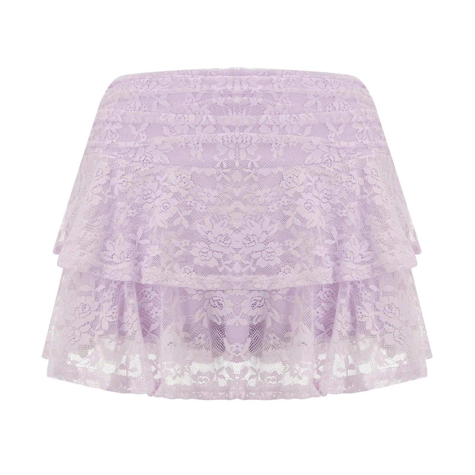 Womens Mini Skirt Lace Flower Low Waist A-Line Layered Ruffled Skirt for Daily Party Club