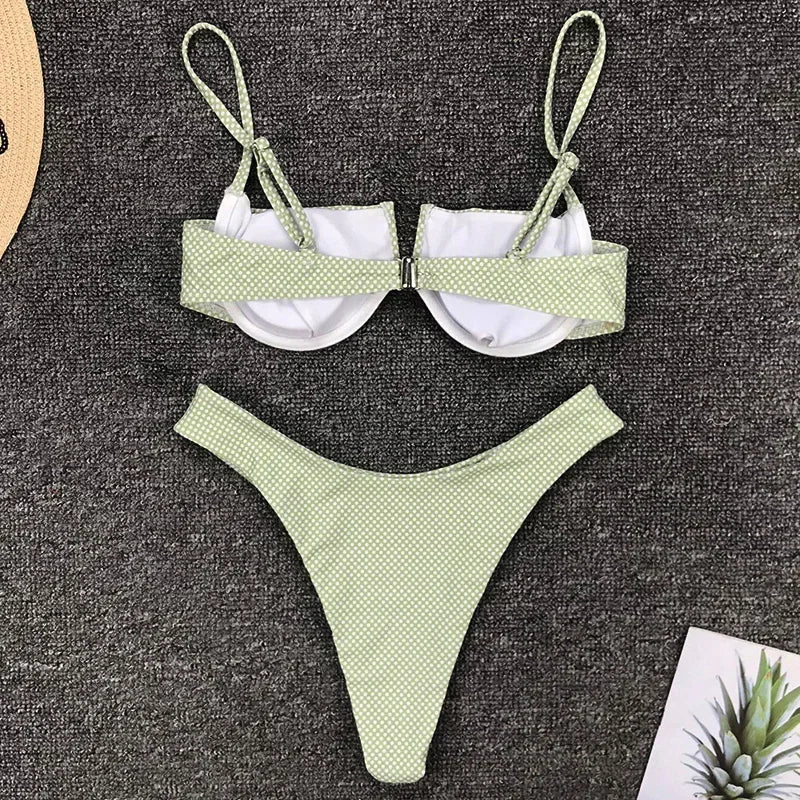 2026 Polka Dot Underwired V-Bar Bikini Women Swimsuit Female Swimwear Two Pieces Bikini Set Push Up Bather Bathing Suit Swim