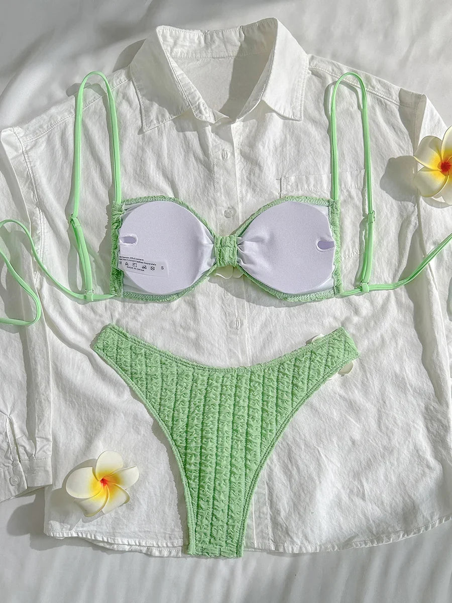 3D Flower Wrinkled Crinkled Bikini 2026 Women Bikinis Female Brazilian Swimwear Two pieces Swimsuit Bikini Set Bathing Suit Swim