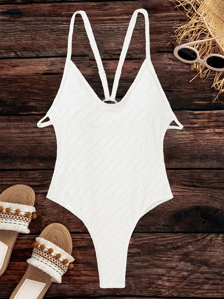 Wrinkled Criss Cross Backless Female Swimsuits One Piece Swimsuit Women Thong Swimwear High Cut Monokini Bathing Suit Swim Lady