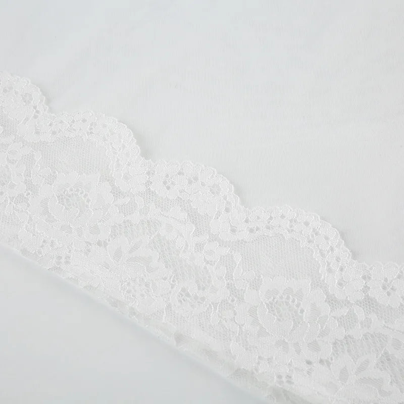 FDYOUI Sexy Lace Patchwork Mesh Long Dress Women Spaghetti Strap See-through Evening Party Dresses White Black Night Club Outfit