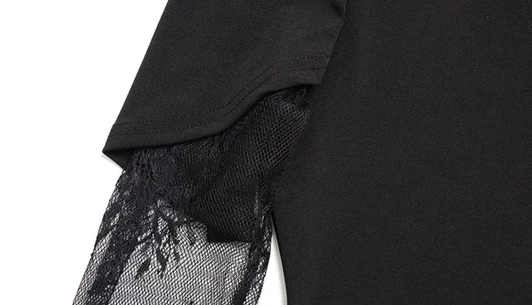 Ahagaga Eelgant Lace Women's Dress Patchwork Long Sleeves Autumn Party Slim Fit Sheath Velvet Sexy Split Trend Female Vestidos