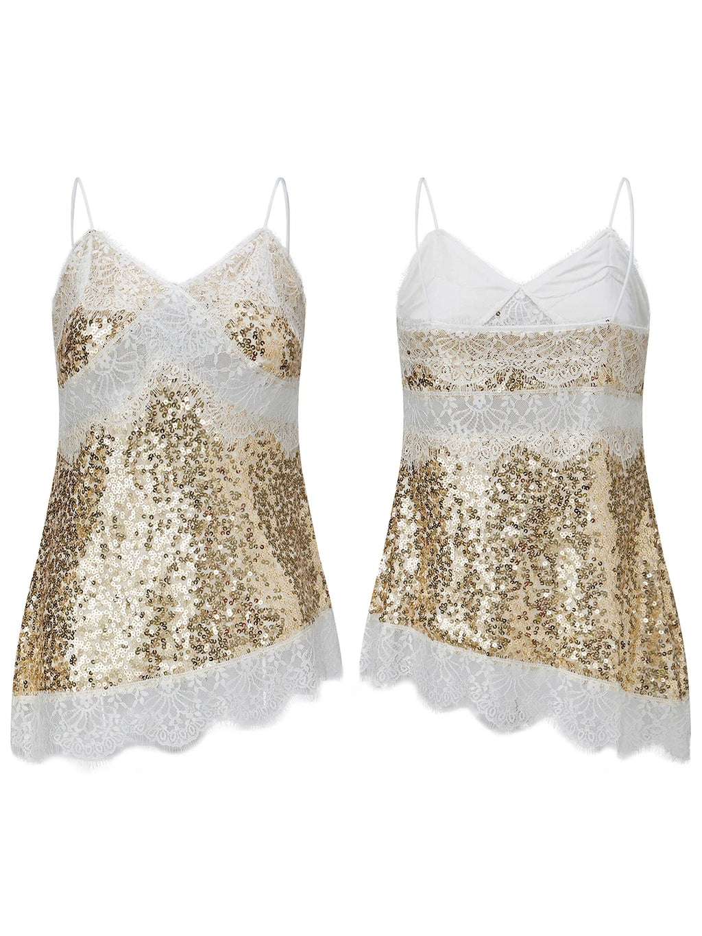 Women Camisoles Solid Color Lace Trim Sequins Spaghetti Strap Tank Tops Summer Fashion Sleeveless Vests Streetwear