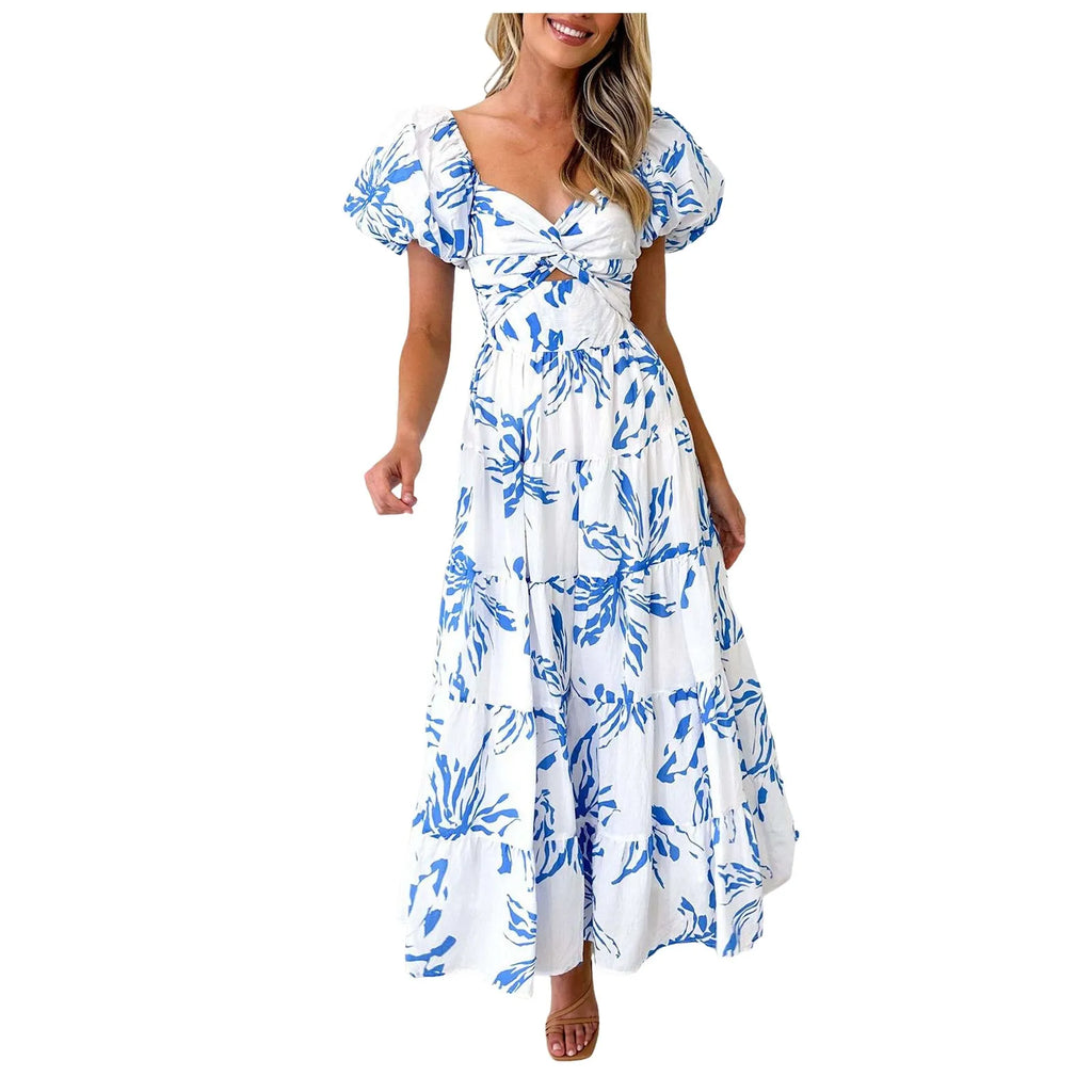 Sexy Dresses For Women Summer Trendy Boho Floral Printed Short Sleeve Vestido Seductive Off Shoulder Knee Length Dress For Woman
