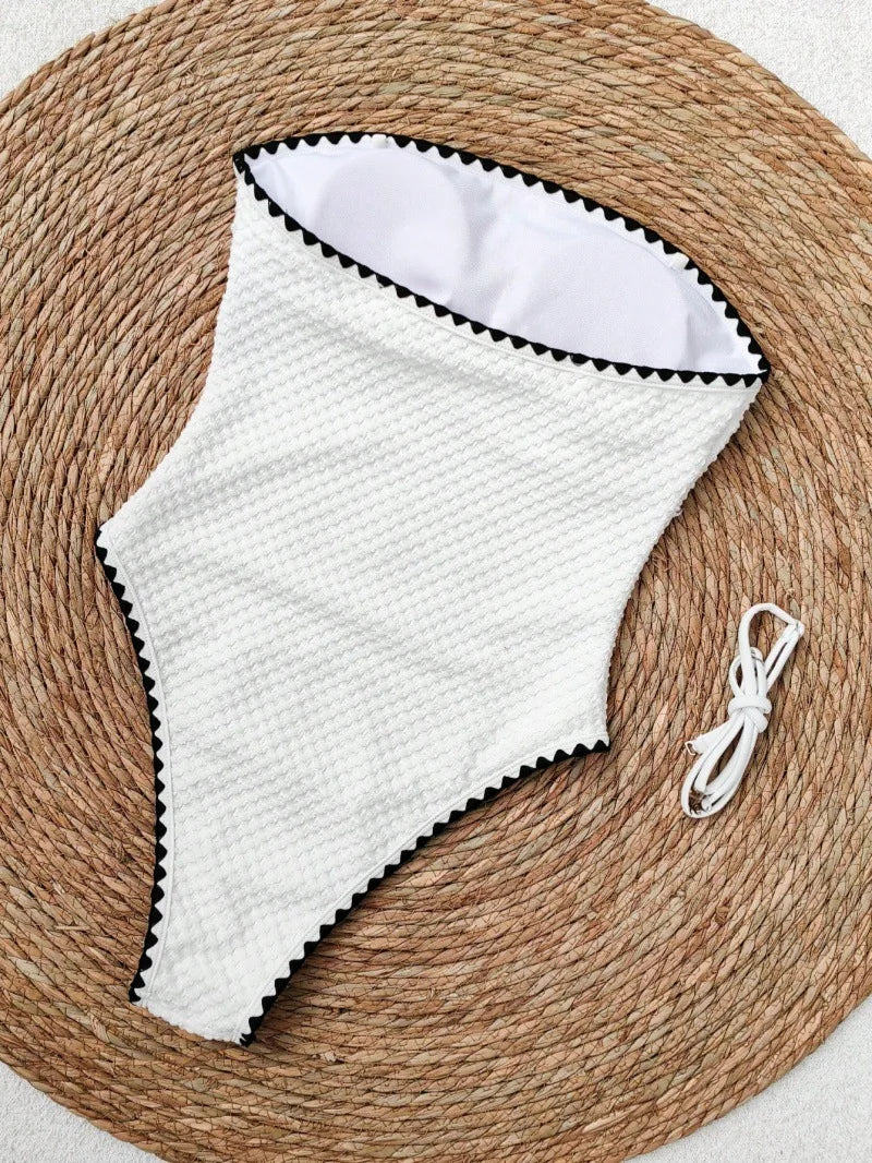 Sexy Bandeau One Piece Swimsuit Women White Patchwork Push Up Padded Slim Tummy Control Swimwear 2026 Beach Holiday Bathing Suit