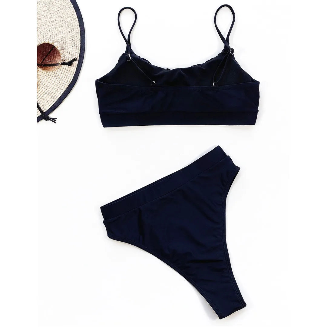 New Sexy Wrinkled Padded Female Swimsuit High Waist Bikini Women Swimwear Two-pieces Bikini Set Bather Bathing Suit Swim V3191