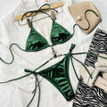 2026 New Sexy Bikini Green Diamond Rhinestone Swimwear Swimsuit Women Halter Bikinis Set Bathing Suit Beach Bikini Luxe Female