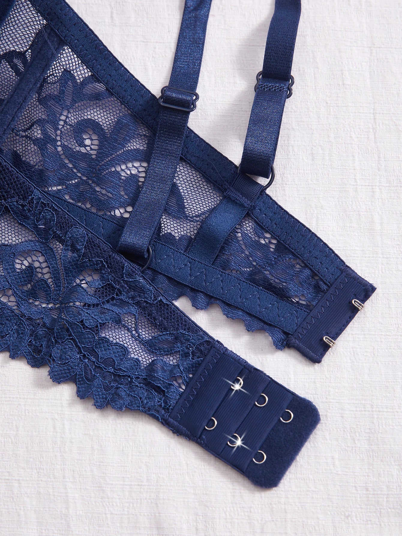 3Pcs Floral Lace Women's Underwear Set Daily Push-Up Bra Rhinestone Breathable Mesh Bra for Women