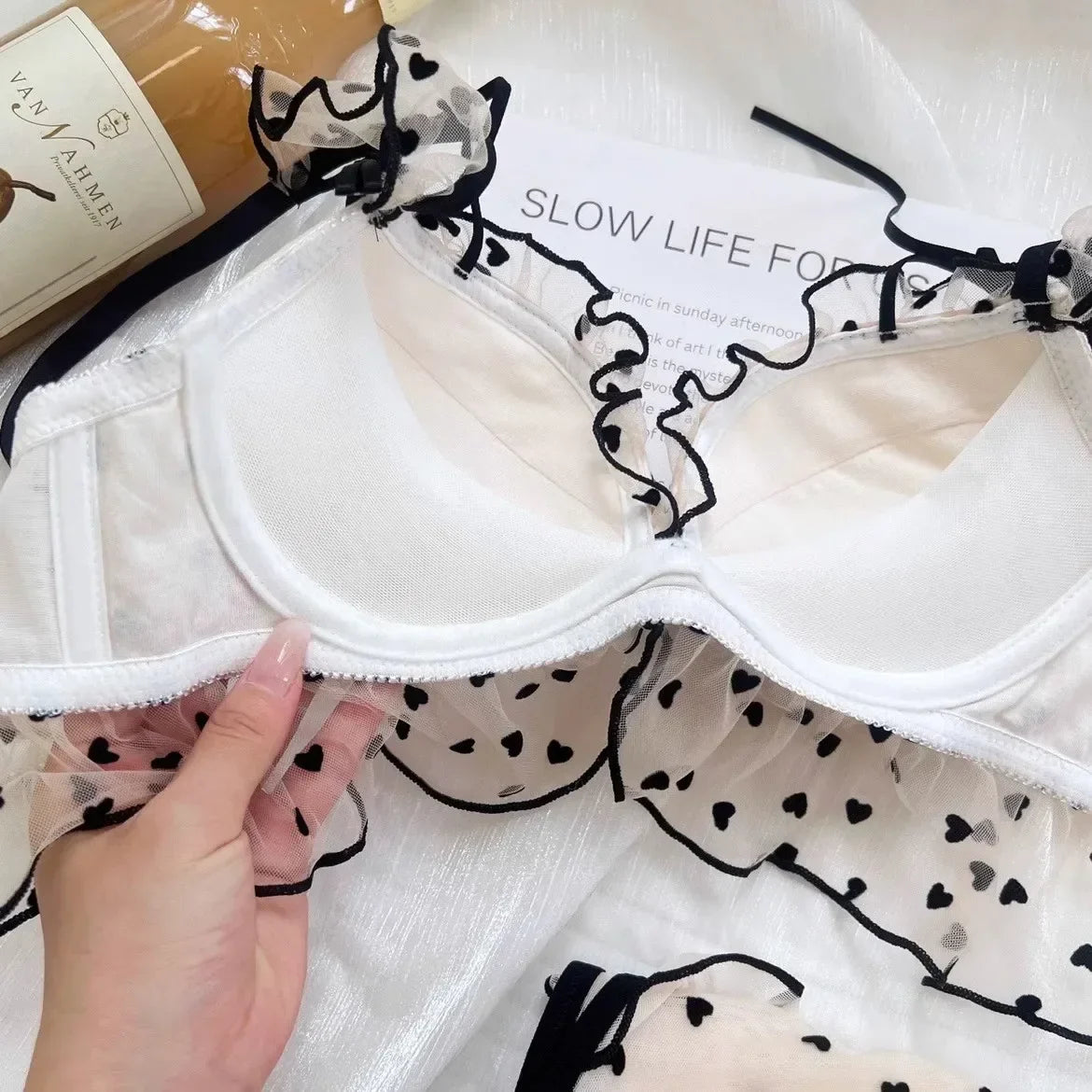 Japanese Mesh No-wire lace Underwear set Women's small breasts gather sexy pure desire sweet bra cute bra Panty SET TUSHY