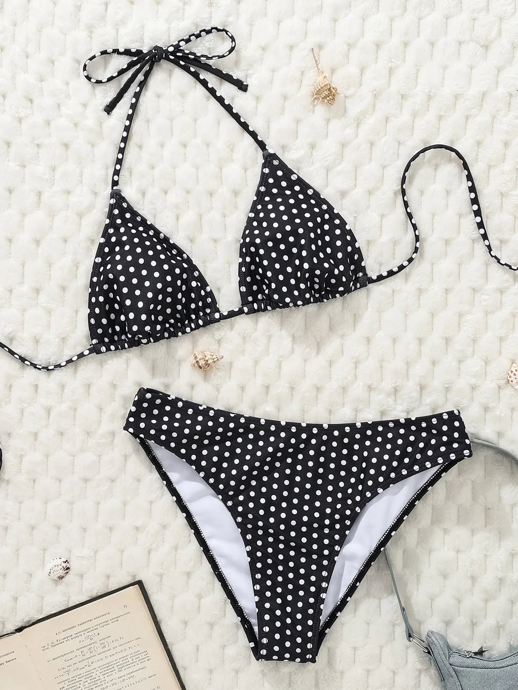 Sexy Black Polka Dot Print Bikini Set Women Halter Push Up Bra High Waist Swimsuit Bathing Suit Vacation Two Piece Swimwear 2026