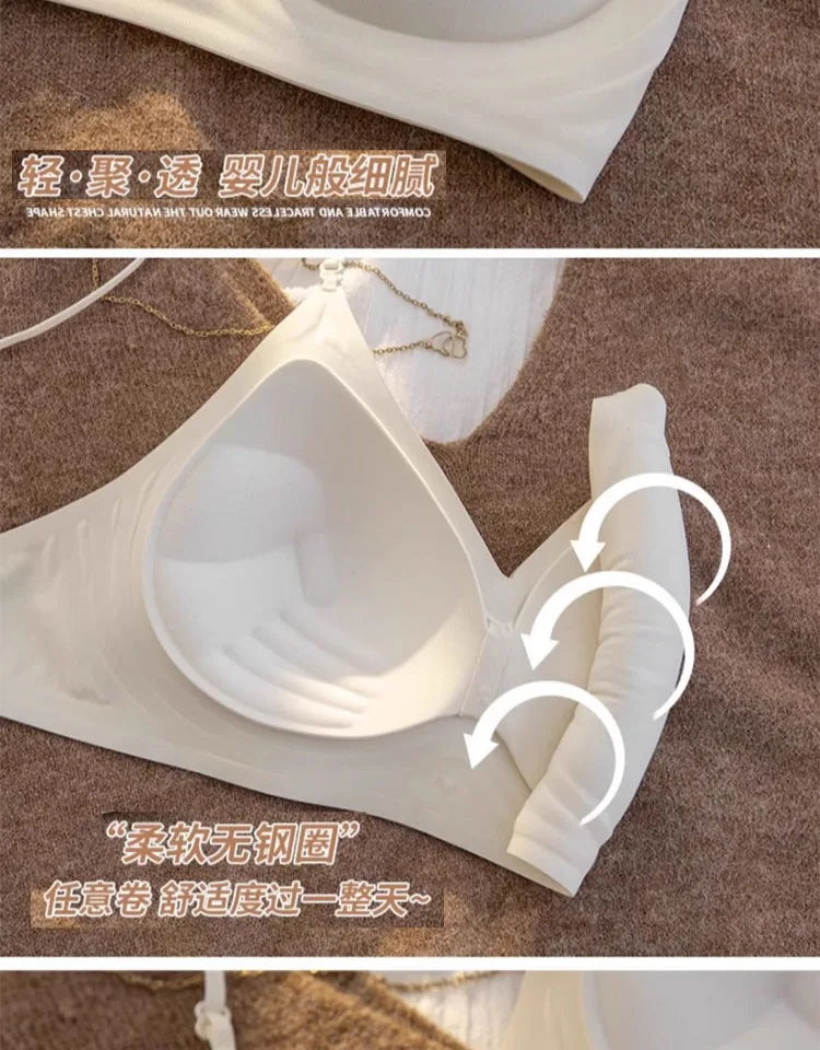 Summer Seamless Crop Top Bra Small Chest Gathered Thin Straps Back Accentuating Bralette Beachwear Light Support Wirefree AU