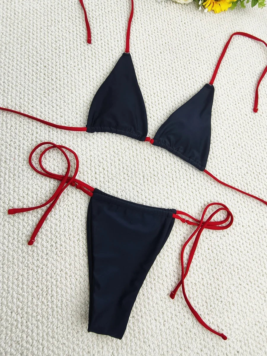 2026 Halter Trikini Ring Link Swimsuit Women Bikini String Swimwear Female Padded Bathers Bathing Swimming Swim Suit Beachwear