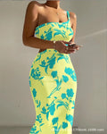 Print One Shoulder Spaghetti Strap Dresses Women Sexy Hollow Out Backless Package Hip Bodycon Dress Fashion Trendy Lady Vestidos