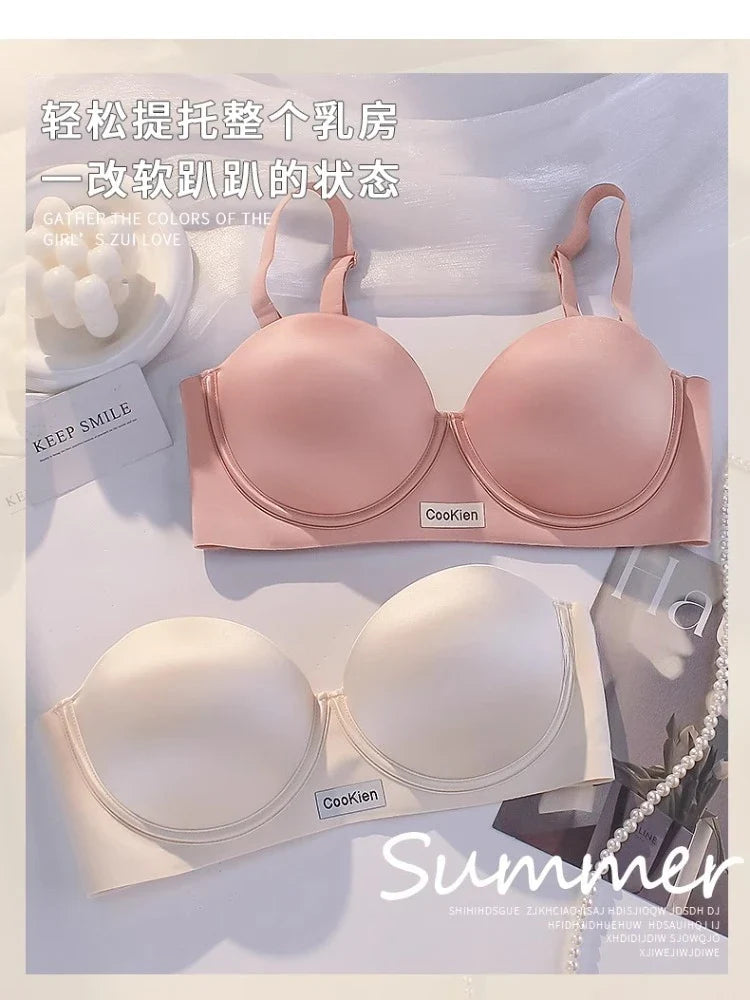 MOYISU 2025 Summer Bra Small Bust Strapless Anti Slip Half Cup Seamless Lift Enhancer Anti Sagging Breathable Invisible Bralette