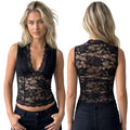 Summer Women Sheer Lace Tank Tops V Neck Slim Fit Vest Party Club Night Out Daily Sleeveless Vintage Shirts Streetwear