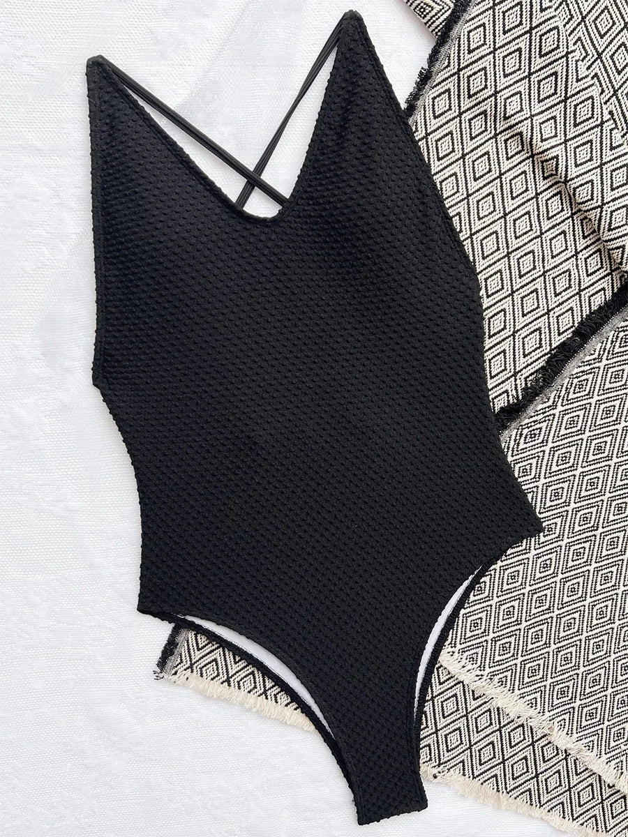 2026 V Neck Scrunch Butt Female Swimwear One Piece Swimsuit Women Backless Monokini Sexy High cut Bathing Suit Swim Bodysuit