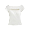Korean Style Goddess Off-Shoulder Casual Elegant Sexy Hot Girl Top Women Hollow Out Short Sleeved Solid Color T-Shirt Charm 7O4B