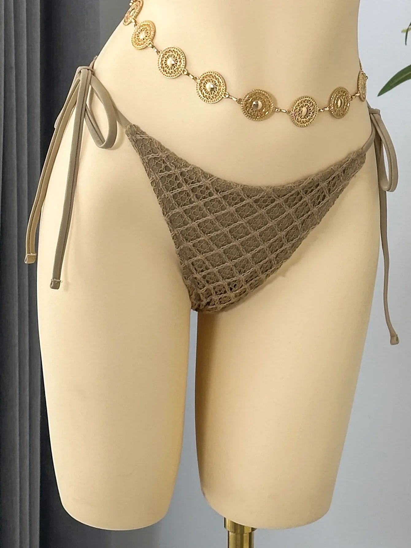 Sexy Mesh Cover Up 3 Piece Bikinis Sets 2026 Women Black Metal Chain Strap Push Up Thong Swimsuit Holiday Bathing Suit Swimwear
