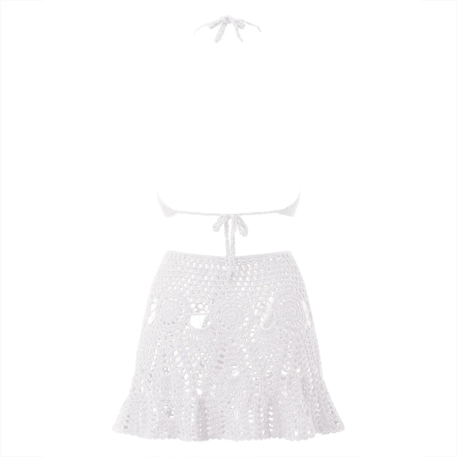 Bikinis Sets for Women Swimwear Crocheted Hollow Out Halter Crop Top Skirt 2 Piece Summer Bikini Beach Wear Swimsuit купальник
