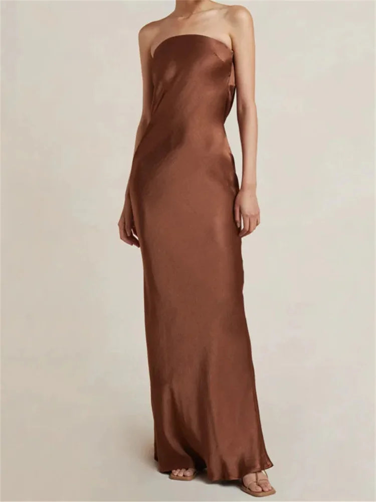 Women Evening Party Long Dress Backless Cut Out Strapless Straight Dress Summer Sexy Elegant Dresses