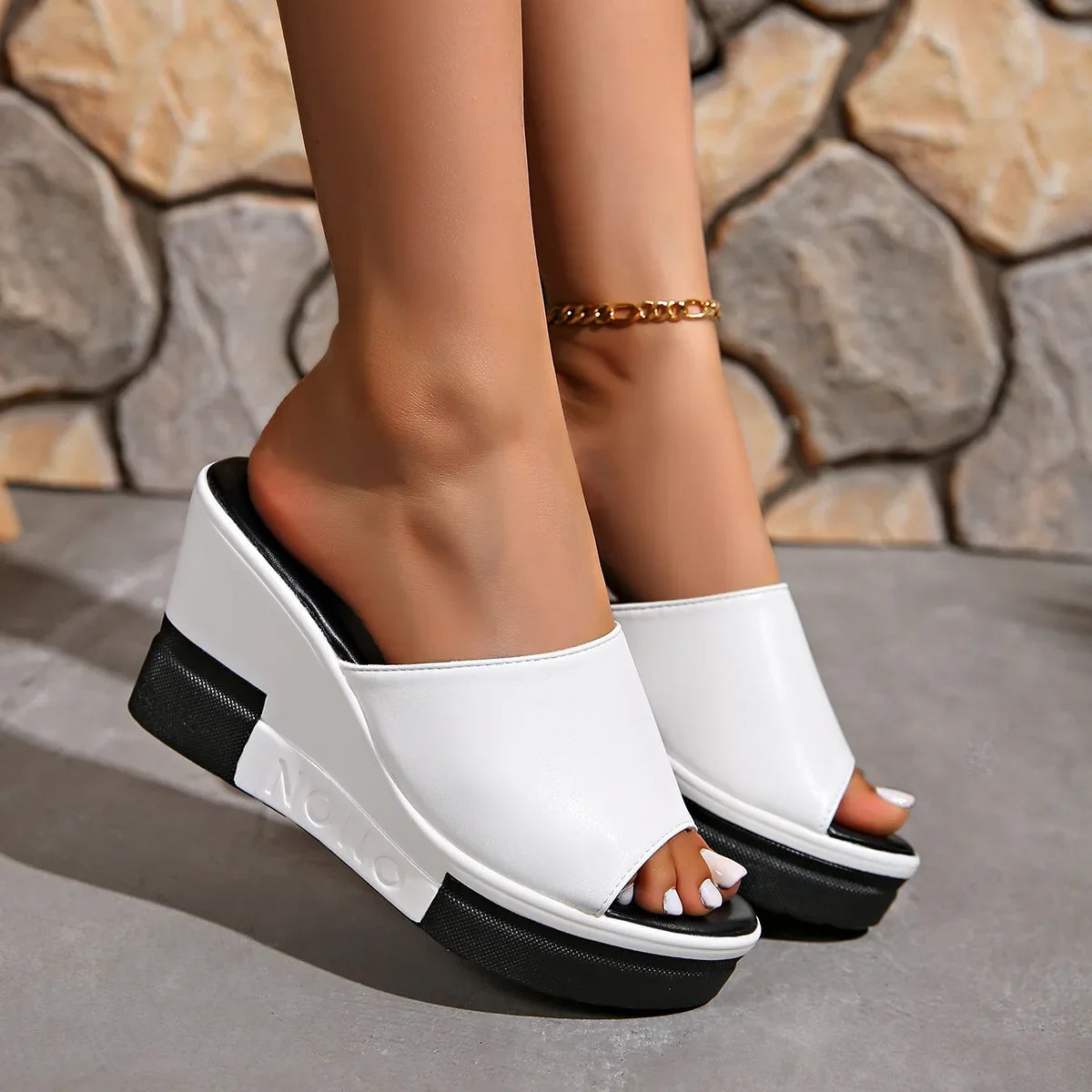Women Wedges Slippers Summer High Heel Shoes Thick Sole Plus Size 42 Slip-on Style Female Street Fashion Sandals Outdoor Slides