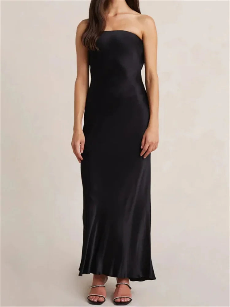 Women Evening Party Long Dress Backless Cut Out Strapless Straight Dress Summer Sexy Elegant Dresses