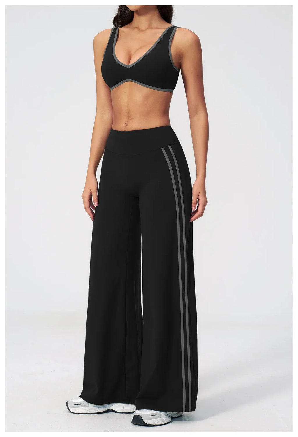 Women's Tracksuit Color Blocked Yoga Sets V Neck Sports Bra High Waist Flare Pants Fitness Suit Outdoor Running Workout Clothes