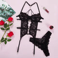 Sexy lingerie European and American Internet celebrity pure desire see-through mesh splicing sexy lace jumpsuit