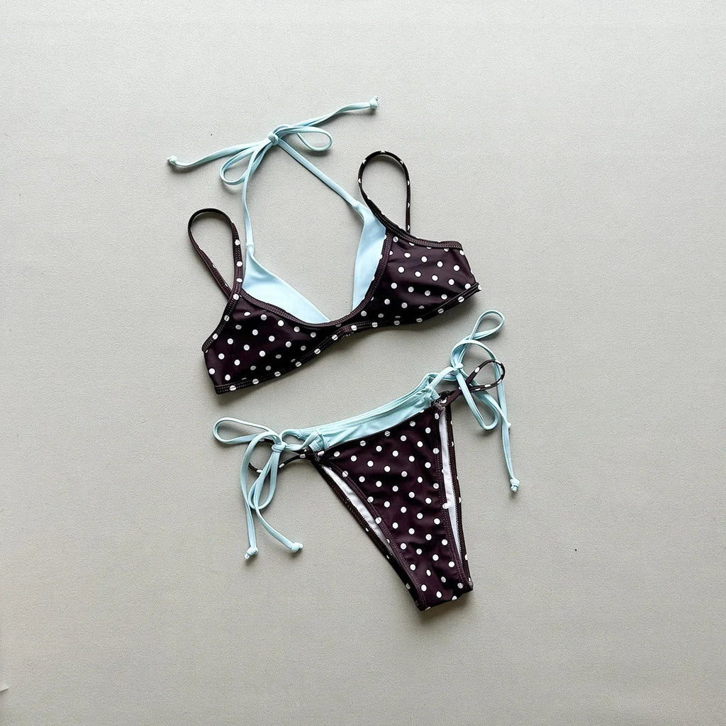 Sexy Orange Polka Dot Print Contrast Micro Bikini 2026 Women Hollow Out Push Up Bra Thong Swimsuit Summer Bathing Suit Swimwear