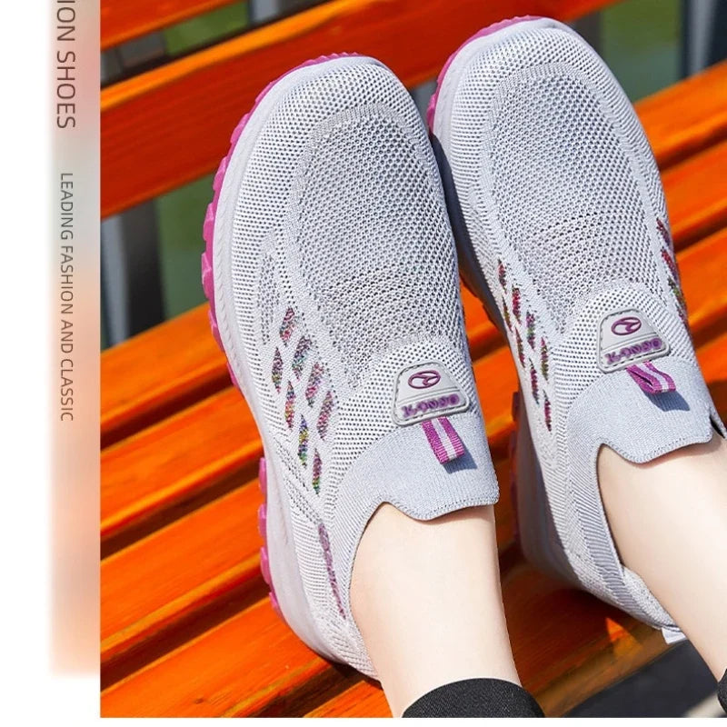 Women Vulcanized Shoes  High Quality Breathable Mesh Women Sneakers Soft Slip On Flats Shoes Women Loafers Walking Flat