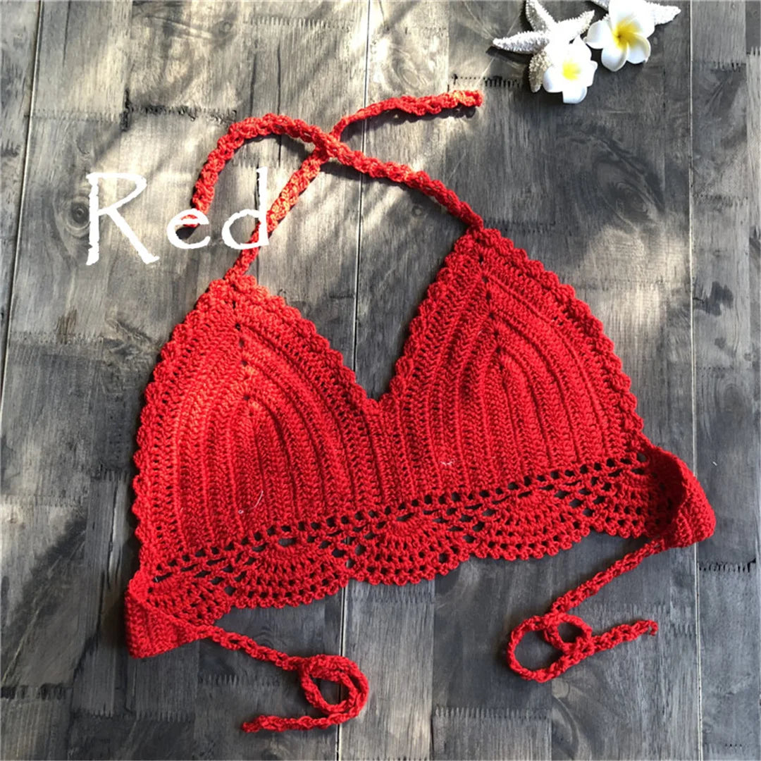 S - XL 9 Colors Crochet Knitted Bikini Top Female Swimsuit Women Swimwear Bather Bathing Suit Swim Hollow Out Beach Top V4194