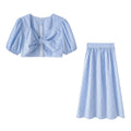 Foridol Striped Women Summer New in Matching Sets Top+skirt  Two Piece Set Outfits 2025 Light Blue Beach Casual Elegant Suit