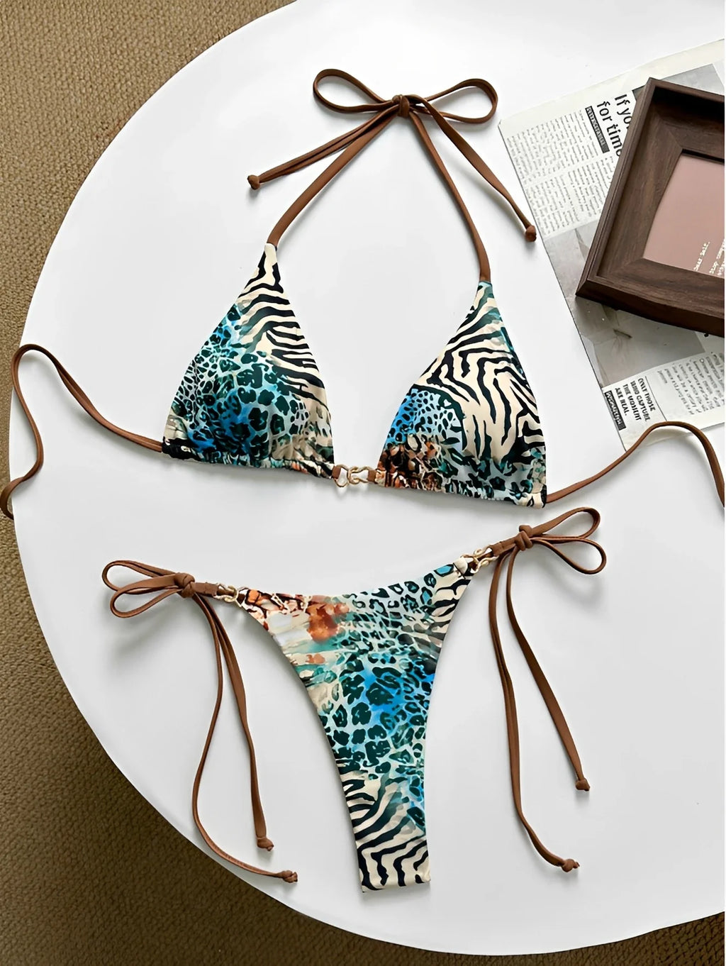 2026 Halter Triangle Bikinis Printed Swimsuit Women Sexy String Swimwear Female Bathers Swimming Bathing Swimming Swim Suit