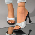Shining Women's Summer Slippers Elegant Pointed Toe Thin High Heels Party Slides