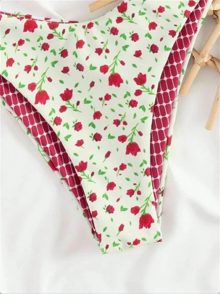 Sexy White Floral Print Micro Bikini 2026 Women Push Up Bra High Waist Swimsuit Beach Bathing Suit Holiday Two Piece Swimwear