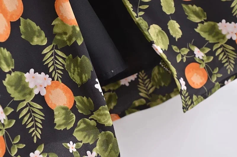 French Style Vintage Lemon Leaf Printed Green Dress Sexy Slip Midi Sleeveless Tank Dress Chiffon Women Holiday Elegant Dress