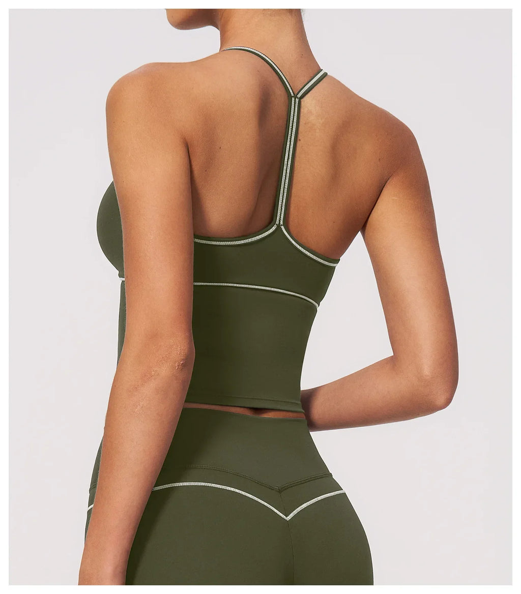 Summer Back I Shaped Sports Bra Sexy Deep V Neck Contrast Color Slimming Yoga Tank Top Outdoor Workout Fitness Gym Running Vest