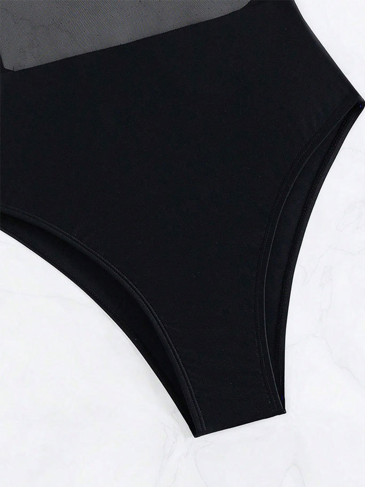Sexy See Through Black Mesh Sheer Women Swimwear One Piece Swimsuit Female Monokini Backless Bathing Suit Swim Beach Wear Lady