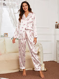 Spring and autumn long-sleeved trousers cardigan home wear set imitation silk women's pajamas can be worn outside