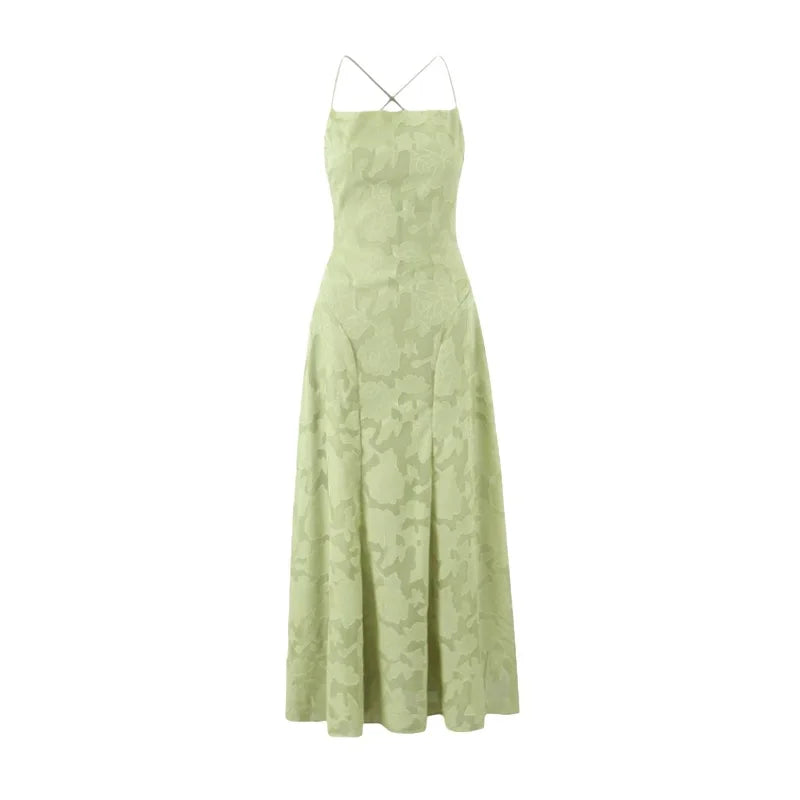 New Style Sexy Slim-fit High-waisted Dress With Back Straps Jacquard Over-the-knee Long Dress For Women Pure Desire Dress AWPU